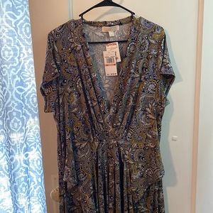 Michael Kors Womens dress 2x NWT paisley design blue and yellow